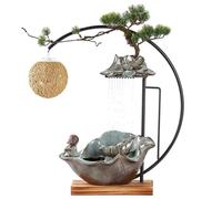 Fuente De Mesa, Cascada Interior con Lámpara Redonda Ratán Y Difusor Vapor, para Decoración Oficina En Casa