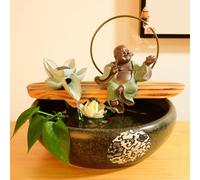 Fuente De Mesa con Cascada para Interiores, Ideal para Meditación Y Relajación. Decoración De Resina para El Hogar Y La Oficina. Elemento Acuático Feng Shui H 12.5 * 12.5 * 9.8in