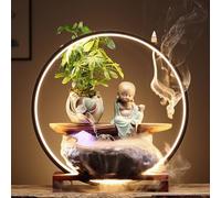 Fuente de mesa con luz LED, adorno de agua que fluye inspirado en el Zen para oficina o sala de estar con base de madera maciza y lavabo de almacenamiento de agua