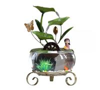 Fuente De Mesa con Tanque Peces Vidrio Decoración De Escritorio Oficina Adorno Suerte For Hogar(Green-Little Princess)