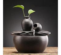 Fuente de mesa de cerámica para decoración de interiores y hogares, escritorio, oficina, patio (fuente de cerámica para macetas) (negro)