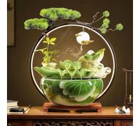 Fuente De Mesa, Fuente De Escritorio para Interiores con Luz LED, Adorno De Agua con Forma De Loto, Bola De Cristal Y Depósito De Agua para Oficina, Sala De Estar