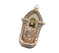 Fuente de pared de resina sagrada vintage para decoración del hogar, escultura de fuente de agua bendita para uso en interiores y exteriores, meditaciones, fuente de pared de oración