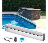 Fuente de Piscina de Acero Inoxidable para Montaje en Pared, Kit de Cascada para Estanque de 90" con Montaje Empotrado y Accesorios para Uso Interior/Exterior - Acabado Plateado