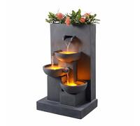 Fuente Exterior Cascada 3 Niveles c/Macetero, Luces LED, 29.13", Gris Mate. Ideal p/Jardines, Patios, Balcones.