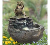 Fuente Exterior - Fuente Decorativa - Fuente EN Cascada - Tazón-Granito-en Cascada - para el Jardin -con batería Li-Ion & luz LED (Fuente -3-230V)
