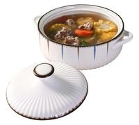 Fuente for lasaña grande y profunda, fuente for lasaña grande y profunda, cacerolas de cerámica redondas con tapas aptas for horno, sartenes de cerámica con asa y tapa, 19 x 15 x 7 cm, color blanco, 2