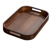 Fuente funcional de madera para servir con alineación de mango optimizada para transporte con dos manos o con una mano (40 x 28 x 5 cm)