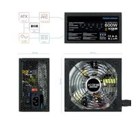 Fuente Gaming 600W ATX12V V2.31, APFC, 82+ eficiencia, LED ON/Off - Ideal para PCs de Alto Rendimiento y Gaming.