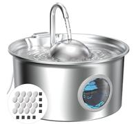 Fuente Gatos Acero Inoxidable: Fuente de Agua para Gatos Bebedero para Gato | 2.6L Fuentes para Gato Inox - Dispensador Agua Perro Ultra Silencioso - Fácil de Limpiar - con 8 Filtros + 8 Esponjas