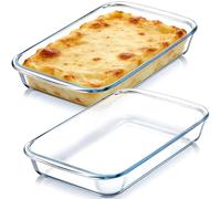 Fuente Horno Vidrio Borosilicato con Mango Doble Resistente Calor, 25.8x15.1x4.5cm Bandeja Cristal Espesado y Prueba Explosiones, Fuente Horno Lasaña Pequeño para Microondas, Frigorífico, Lavavajillas