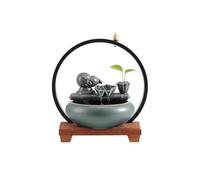 Fuente Interior de la Vida, Fuente De Sobremesa De Cerámica Y Madera con Luz LED Y Porta Incienso 25x15x31 cm