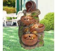 Fuente Ornamental - Fuente DE Agua - Fuente para JARDÍN - Fuente Decorativa - Fuente de POLIRESINA 230V - Fuente EN Cascada VASIJAS EN Roca DE ARBOL-4" con luz LED