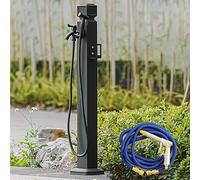 Fuente para exteriores con chorro de agua y grifo negro para jardín, granja, pasto, patio trasero, 95 cm, perfecta para paisajismo y decoración de relajación