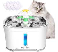 Fuente para gatos con ventana de nivel de agua, fuente de agua semai para gatos con 4 filtros higiénicos y 1 alfombra de silicona, fuente de agua para mascotas con luz LED