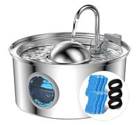 Fuente para Gatos con Ventana Transparente, AONBOY 3.2L Bebedero Gatos de Acero Inoxidable, 6 Piezas de Filtros + 3 Piezas Esponjas, Diseño Hemisférico, Bomba de Agua Silenciosa, Multi-Filtración