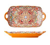 Fuente para hornear lasaña, cacerola de cerámica con doble asa, estampado de flores, antideslizante, lavable, ideal para cocinar y servir al horno