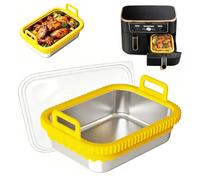 Fuente para horno Airfryer, acero inoxidable Ninja Airfryer, resistente al calor, resistente a los arañazos, bandeja de horno de acero inoxidable con asas de silicona, accesorios para freidoras de