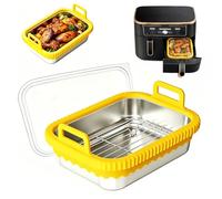 Fuente para horno Airfryer, acero inoxidable Ninja Airfryer, resistente al calor, resistente a los arañazos, bandeja de horno de acero inoxidable con asas de silicona, accesorios para freidoras de