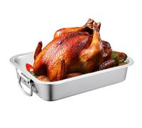 Fuente para horno con asas, bandeja de horno rectangular de acero inoxidable, molde grande de 32 x 22 x 7 cm, para horno, parrilla, bandeja para tartas, molde resistente al calor, apto para