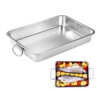 Fuente para horno con asas, bandeja rectangular de acero inoxidable, molde grande 40 x 30 x 7 cm, sartén para horno, parrilla, bandeja para tartas, molde resistente al calor, apto para