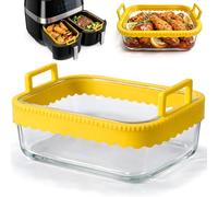 Fuente para horno de cristal, 1,4 l, con tapa, asas de silicona y anillo de silicona extraíble, para freidora de aire caliente, accesorios para airfryer, resistente al calor, resistente a los arañazos