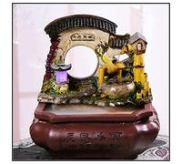 Fuente para Interior Patio de Resina Fuente de Agua Conjunta de bambú para terraza Fuente Interior 8.7 "Base de Arena púrpura de imitación Ancha con Luces de Colores Fuente de Agua Decorativa