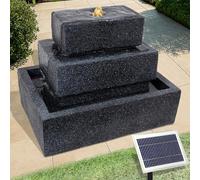 Fuente para jardín Fuente de Agua en Cascada de 3 Niveles Fuente Decorativa diseño Piedra para terraza, balcón, Jardin con iluminacion Solar Bomba y luz LED