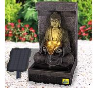 Fuente para Jardin Fuente de Agua Fuente de Tranquilidad Buda Fuente con iluminacion para Jardin, terraza, Balcon con Bomba, iluminacion Solar, bateria de Iones de Litio y luz LED