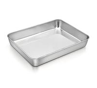 Fuente pequeña Joyfair de acero inoxidable rectangular para horno tostada, 24 x 18 x 5 cm, bandeja para lasaña brownie, lado profundo y superficie lisa, fácil de limpiar y apto para lavavajillas
