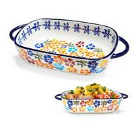 Fuente rectangular de cerámica, para lasaña, moldes para horno con asas, diseño vintage de flores, de cerámica, apto para horno y microondas, 23,5 x 13 x 5 cm