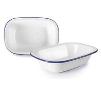 Fuente rectangular esmaltada de 27 cm, resistente al calor, ideal para servir alimentos y decoración en eventos y comidas.