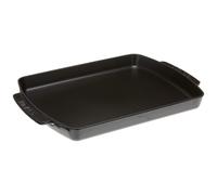 Fuente rectangular para servir Staub de hierro fundido de 33 x 23 cm con base de madera - Negro mate - Fabricada en Francia