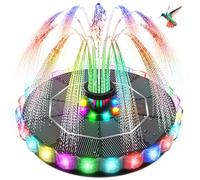 Fuente Solar Colorido Led, Yzert 3.5W Vidrio Bomba de Agua Solar con 7 Boquillas & 4 Fijadores, 2000mAh Batería Fuente para Estanque, Jardín, Exterior, Baño de Pájaros, Recipiente