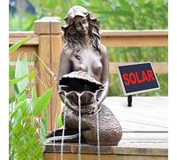 Fuente solar con baño de pájaros, cascada y lámpara, con bomba de agua, para jardín, terraza, estanque, balcón, muy decorativa, modelo mejorado con función de inicio instantáneo de la bomba, fuente decorativa solar, decoración de jardín, solar, fuente antigua, juego de agua con batería de iones de litio, luz LED, lámpara de jardín, lámpara de pie, KLASSIK-GARTEN mit LiIon-Akku