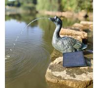 Fuente solar con bomba - Figura de estanque con bomba solar y juego de agua - Decoración de jardín en poliresina con aspecto de bronce - Fuente solar para estanque de jardín y corriente de agua (Gans