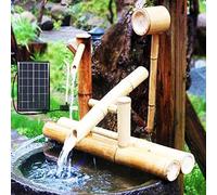 Fuente Solar de bambú: característica de Agua Feng Shui para jardín al Aire Libre y decoración Interior, decoración Relajante de Patio y césped, diseño ecológico con energía Solar