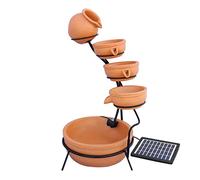 Fuente solar en cascada Terracota 4 niveles - Decoración al aire libre Jardín Terraza Bebedero - Batería 6H [estaca de tierra con panel solar incluido]