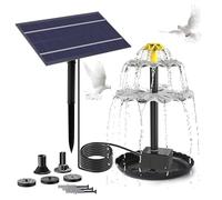 Fuente Solar Jardin Exterior,Kit Bombeo Solar 1.5W,Decoracion Jardin,con 6 Boquillas,para Jardín Baño de Pájaros,Pecera, Estanque Pequeño