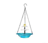 Fuente solar para pájaros colgante con triple cadena, marco de metal estable, fuente de agua alimentada por el sol para jardín, patio, atrae pájaros, varios colores (azul)