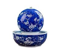 Fuentes de Cascada Fuente de Escritorio Porcelana Azul y Blanca China con humidificador Agua, Adornos, decoración for el hogar Tiendas(Dark Blue)