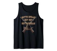 Fuera de hechizos Pero no Fuera de Conchas Mago Rifle Mago Bruja Magia Camiseta sin Mangas
