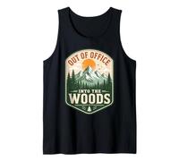 Fuera de la Oficina en el Bosque Retro Montaña Senderismo Camper Camiseta sin Mangas