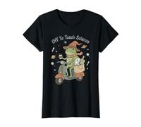 Fuera para enseñar a Profesor de Ciencias Rana Divertida de Regreso a la Escuela Camiseta gráfica económica, Mujer, Negro, XS