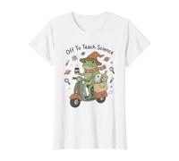 Fuera para enseñar a Profesor de Ciencias Rana Divertida de Regreso a la Escuela Camiseta gráfica económica, Mujer, Blanco, S