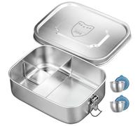 Fuerdich Fiambrera de acero inoxidable, 1500 ml, fiambrera de acero inoxidable, con 2 vasos para salsa, fiambrera de metal con separadores extraíbles, fiambrera de acero inoxidable, sin BPA