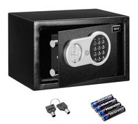 fuerte de pared BAKAJI con teclado digital de 31 x 20 x 20 cm, de seguridad electrónica para hogar, hotel o pensión + 4 pilas AA y llaves de emergencia (negro)