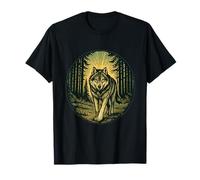Fuerte Lobo Bosque Camino Vintage Xilografía Al Aire Libre Naturaleza Amante Camiseta