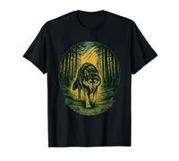 Fuerte Lobo Bosque Camino Vintage Xilografía Al Aire Libre Naturaleza Camiseta