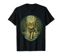 Fuerte Lobo Bosque Camino Vintage Xilografía Al Aire Libre Naturaleza Camiseta